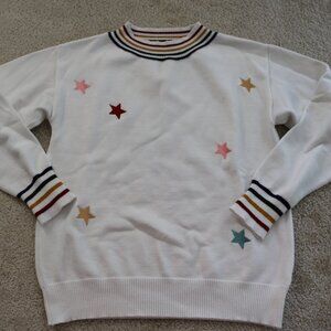 Mazik White Sweater with Colorful Star Details